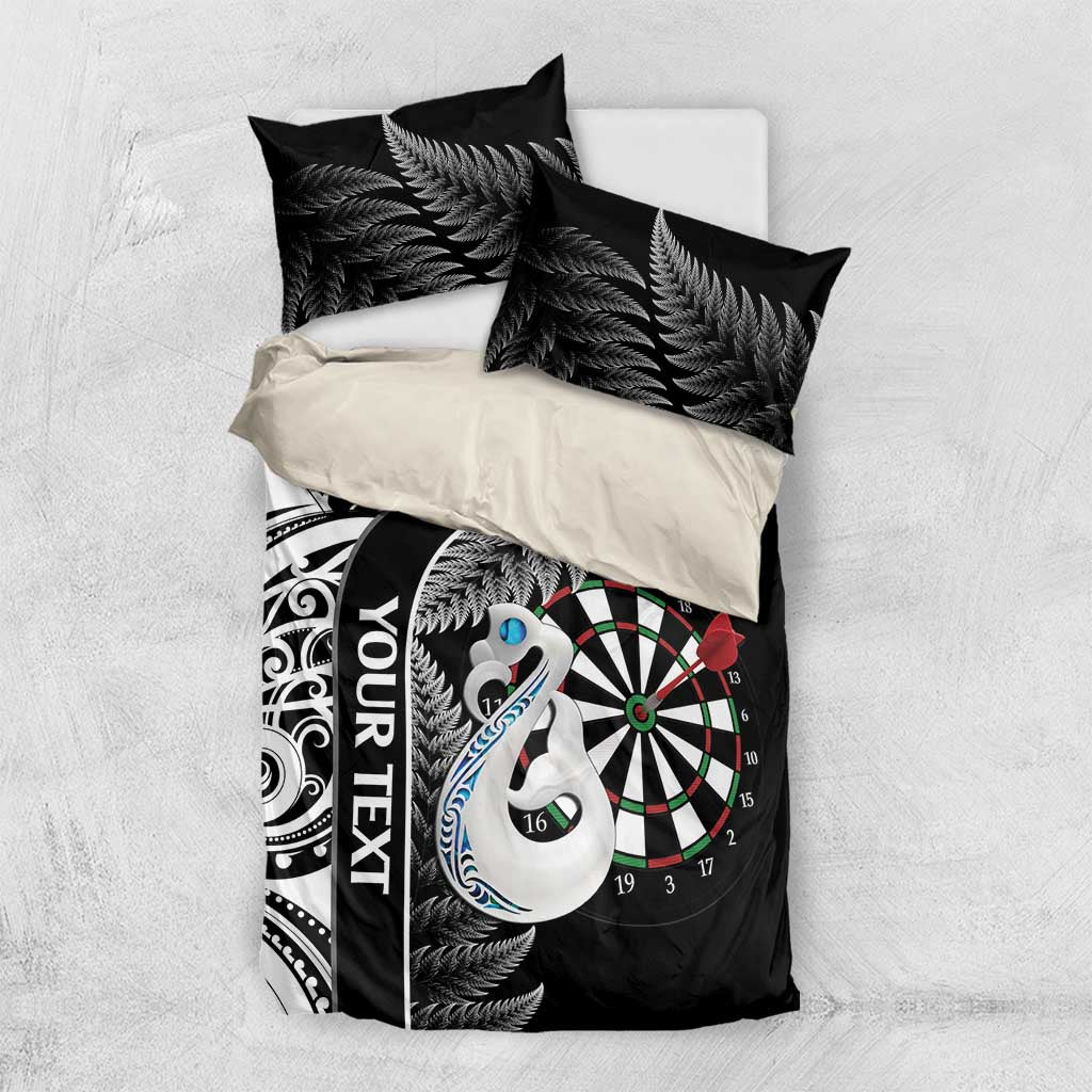 Personalised New Zealand Darts Bedding Set Aotearoa Fern Mix Paua Shell Manaia - Black - Vibe Hoodie Shop