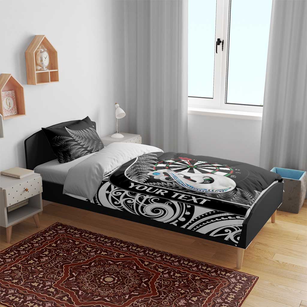 Personalised New Zealand Darts Bedding Set Aotearoa Fern Mix Paua Shell Manaia - Black - Vibe Hoodie Shop