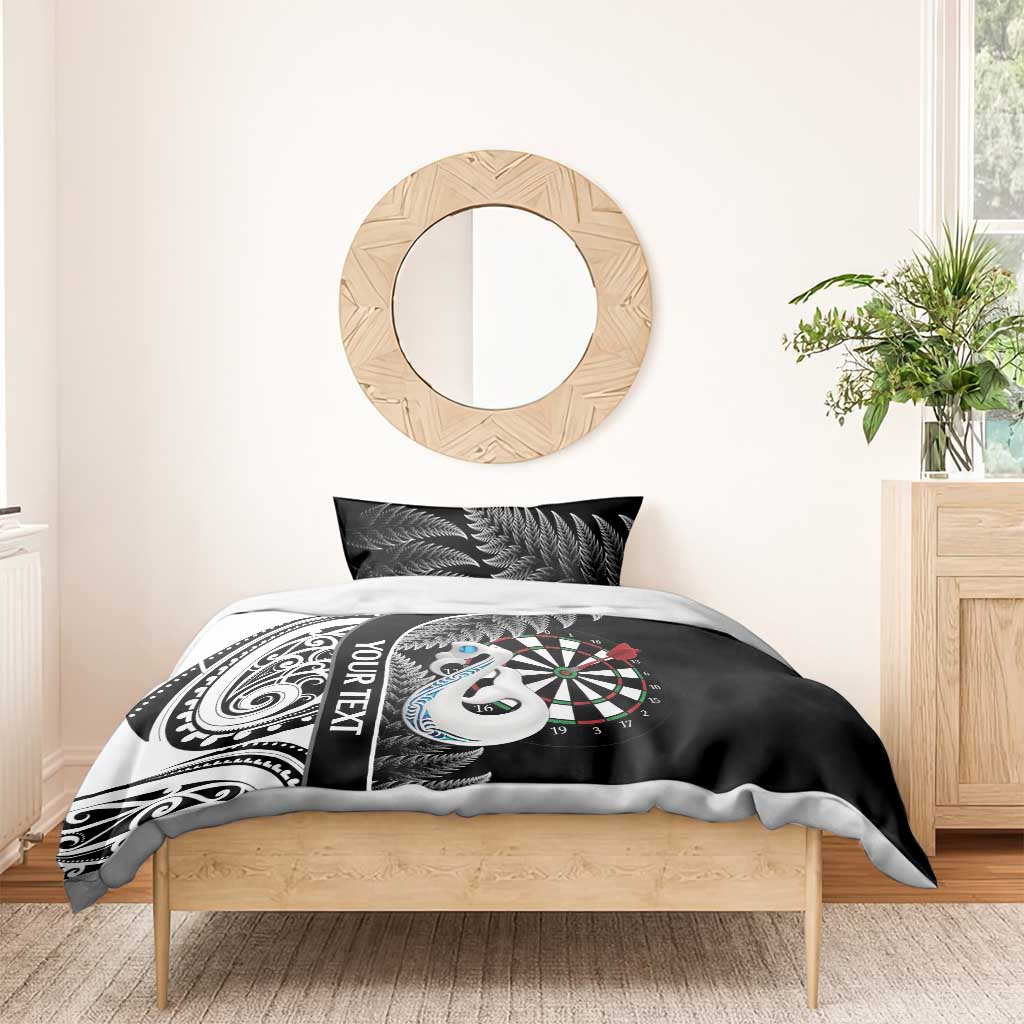 Personalised New Zealand Darts Bedding Set Aotearoa Fern Mix Paua Shell Manaia - Black - Vibe Hoodie Shop