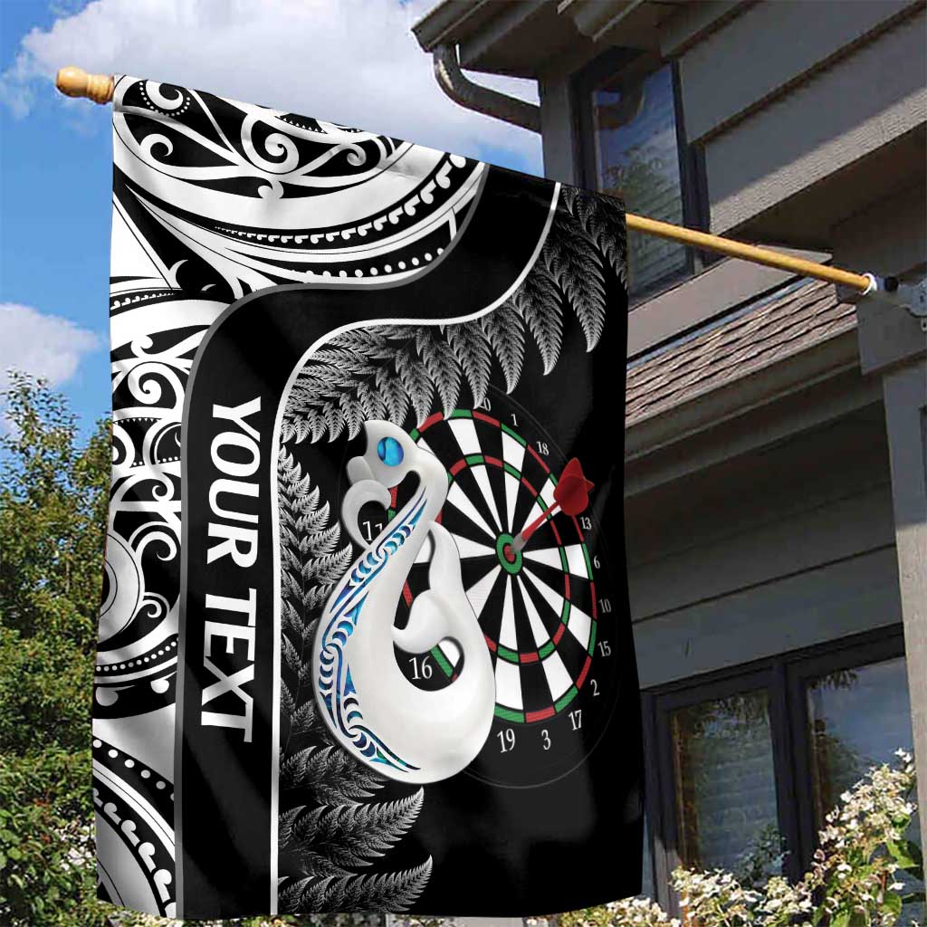 Personalised New Zealand Darts Garden Flag Aotearoa Fern Mix Paua Shell Manaia - Black - Vibe Hoodie Shop