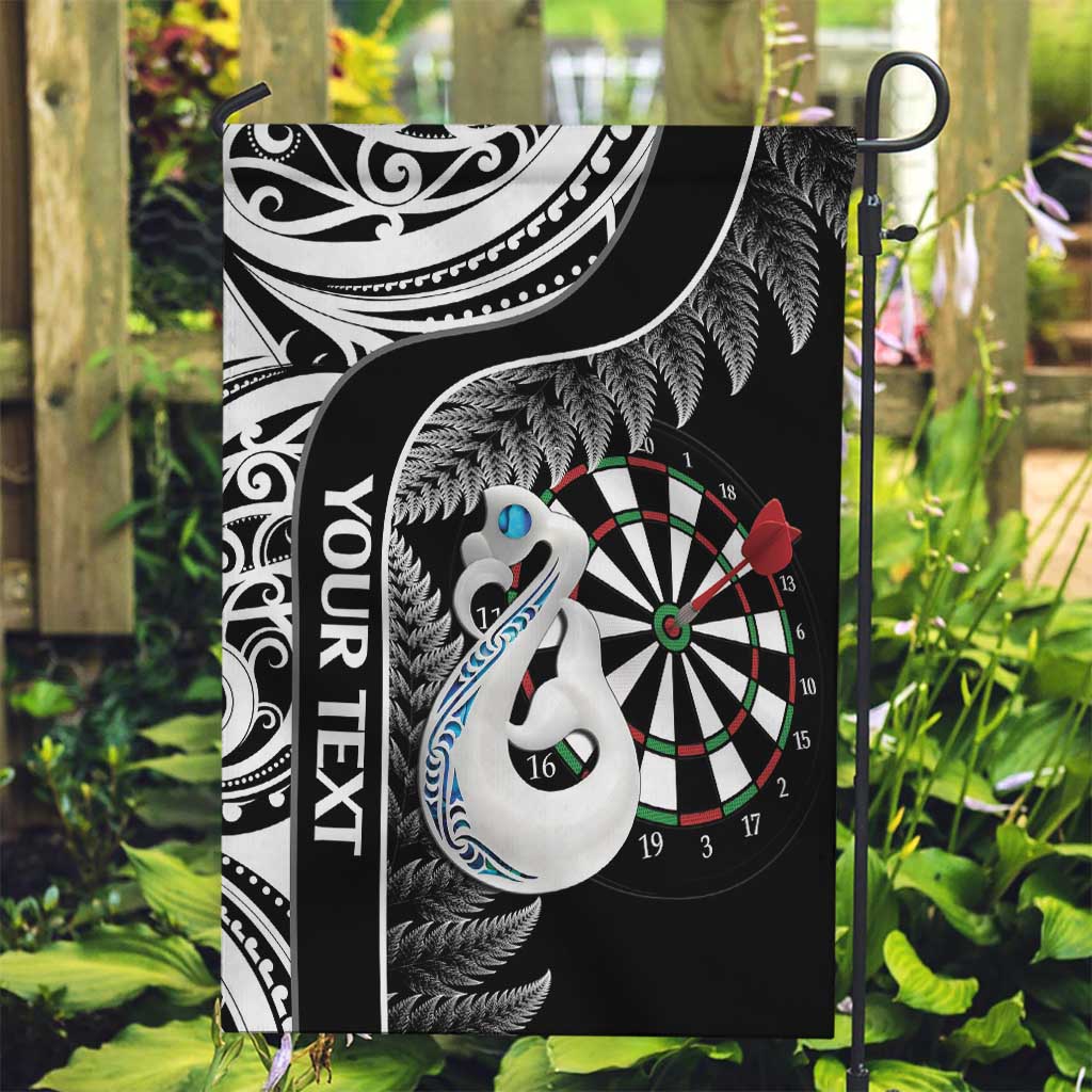 Personalised New Zealand Darts Garden Flag Aotearoa Fern Mix Paua Shell Manaia - Black - Vibe Hoodie Shop