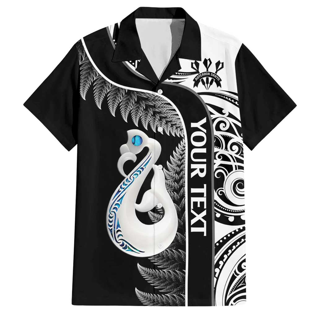 Personalised New Zealand Darts Hawaiian Shirt Aotearoa Fern Mix Paua Shell Manaia - Black - Vibe Hoodie Shop