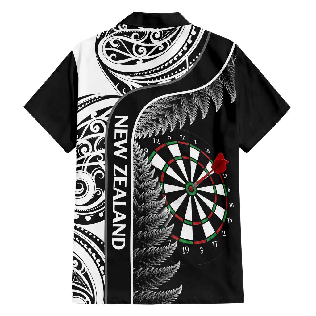 Personalised New Zealand Darts Hawaiian Shirt Aotearoa Fern Mix Paua Shell Manaia - Black - Vibe Hoodie Shop