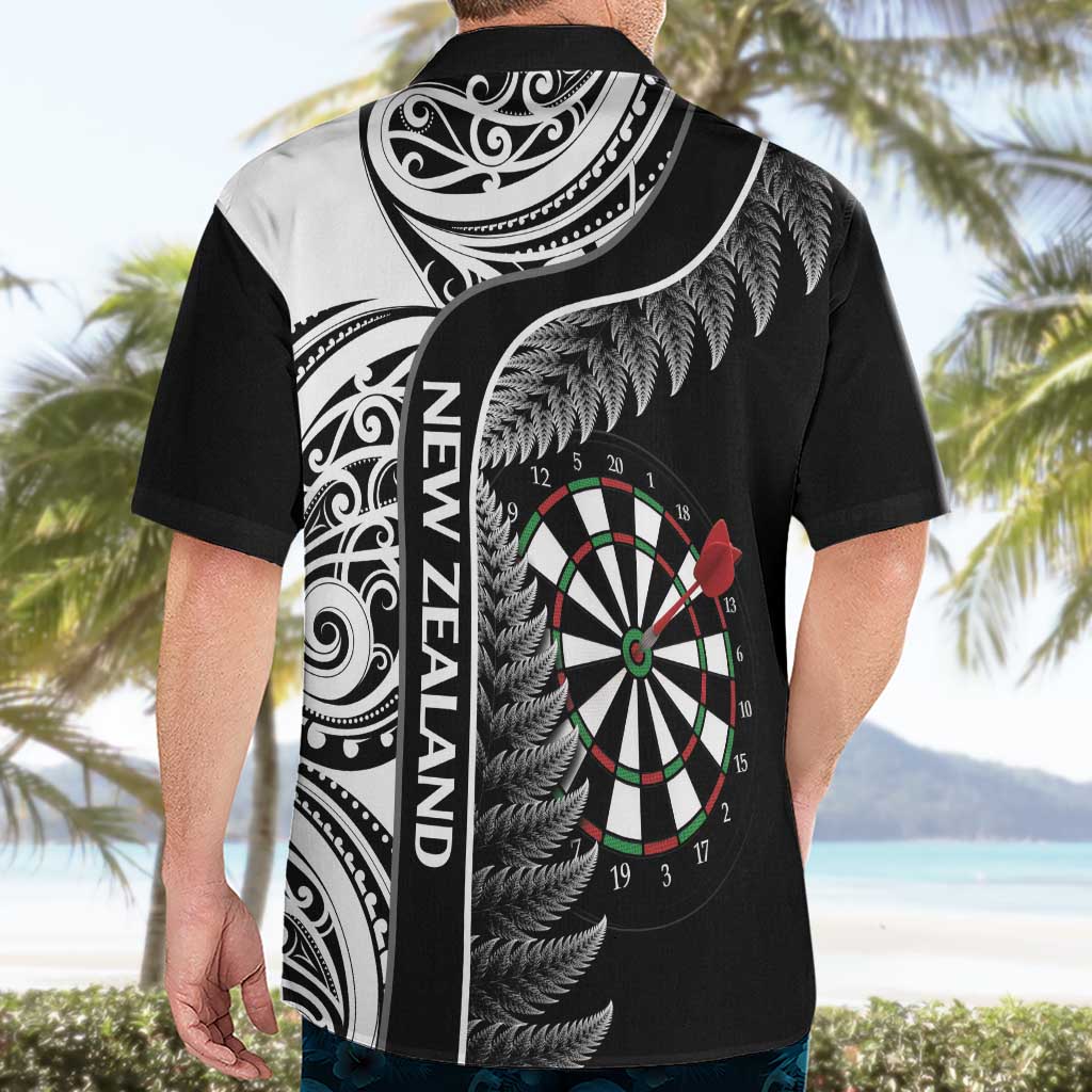 Personalised New Zealand Darts Hawaiian Shirt Aotearoa Fern Mix Paua Shell Manaia - Black - Vibe Hoodie Shop