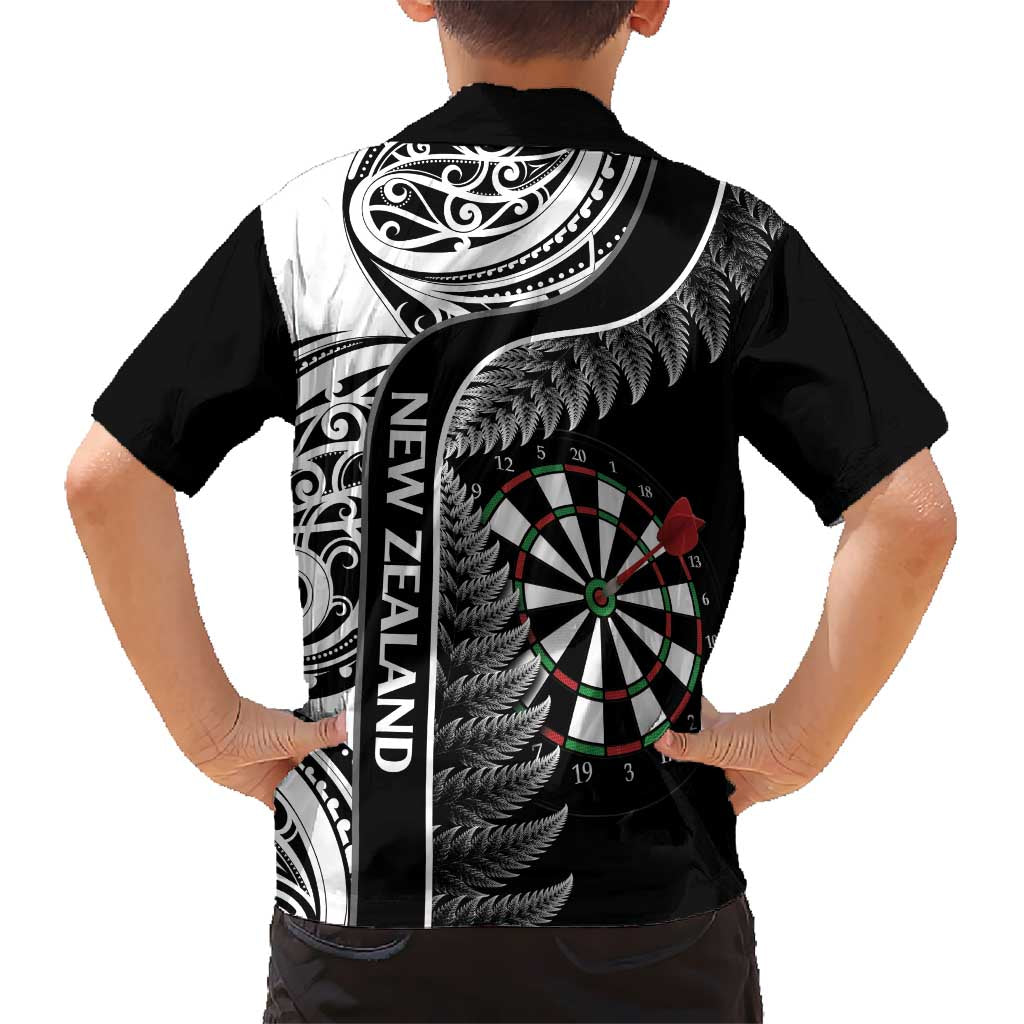 Personalised New Zealand Darts Hawaiian Shirt Aotearoa Fern Mix Paua Shell Manaia - Black - Vibe Hoodie Shop