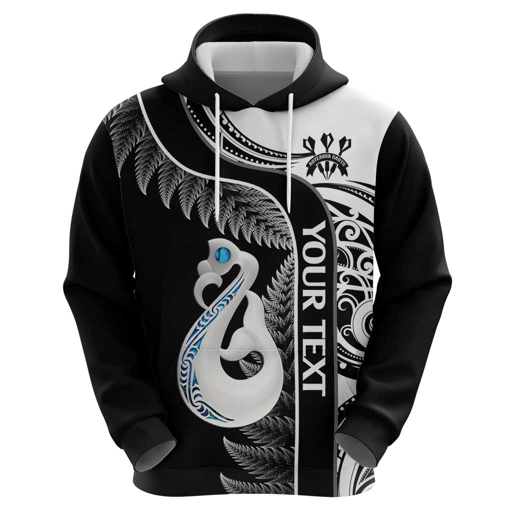 Personalised New Zealand Darts Hoodie Aotearoa Fern Mix Paua Shell Manaia - Black - Vibe Hoodie Shop