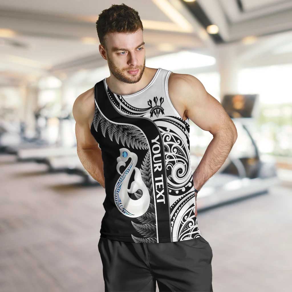 Personalised New Zealand Darts Men Tank Top Aotearoa Fern Mix Paua Shell Manaia - Black - Vibe Hoodie Shop