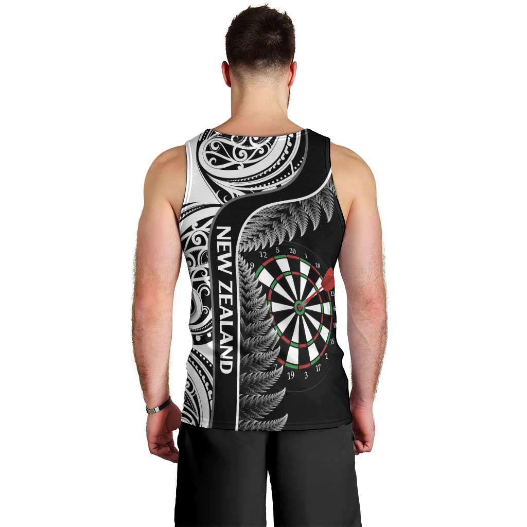 Personalised New Zealand Darts Men Tank Top Aotearoa Fern Mix Paua Shell Manaia - Black - Vibe Hoodie Shop