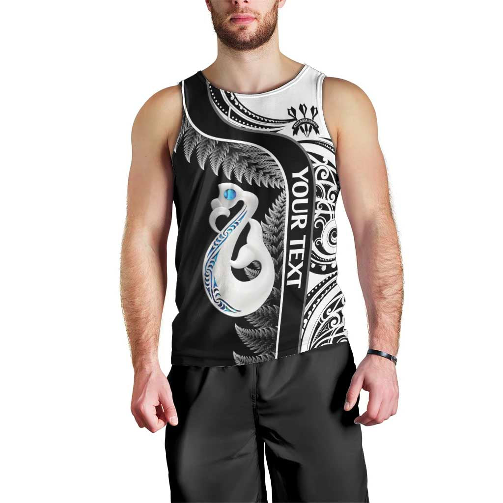 Personalised New Zealand Darts Men Tank Top Aotearoa Fern Mix Paua Shell Manaia - Black - Vibe Hoodie Shop