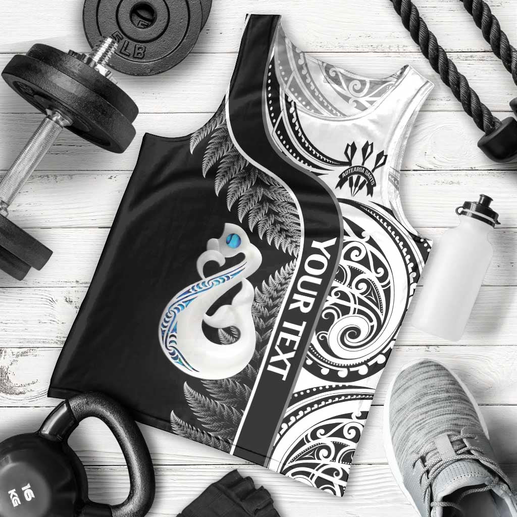 Personalised New Zealand Darts Men Tank Top Aotearoa Fern Mix Paua Shell Manaia - Black - Vibe Hoodie Shop