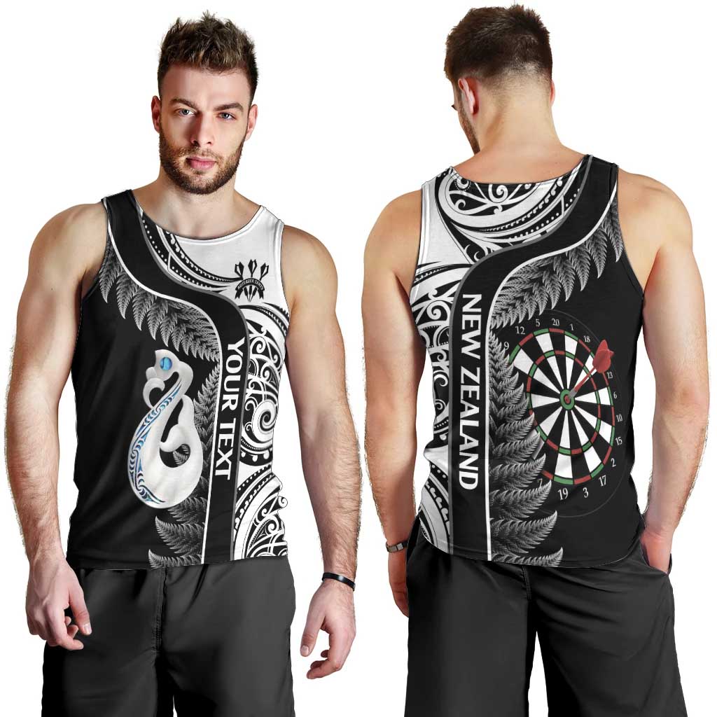 Personalised New Zealand Darts Men Tank Top Aotearoa Fern Mix Paua Shell Manaia - Black - Vibe Hoodie Shop