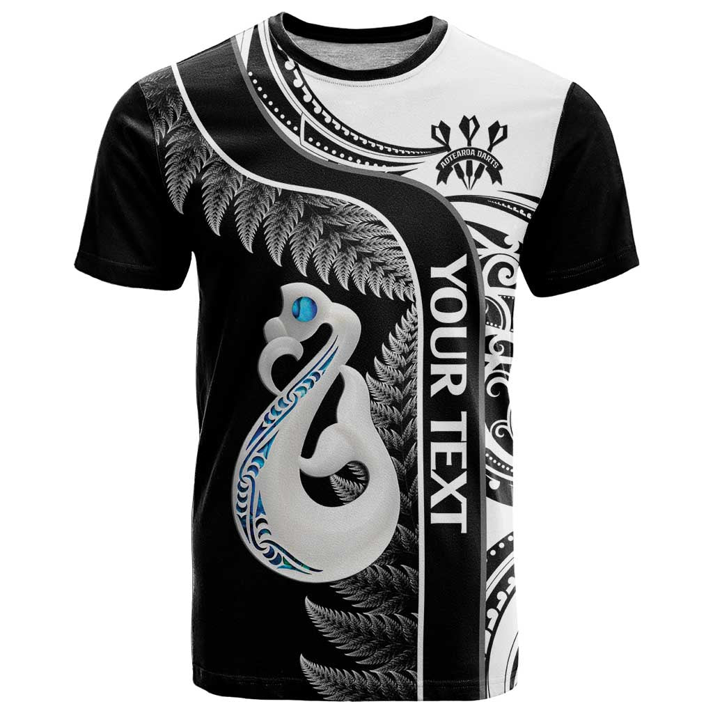 Personalised New Zealand Darts T Shirt Aotearoa Fern Mix Paua Shell Manaia - Black - Vibe Hoodie Shop