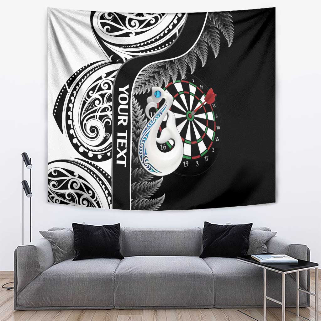 Personalised New Zealand Darts Tapestry Aotearoa Fern Mix Paua Shell Manaia - Black - Vibe Hoodie Shop