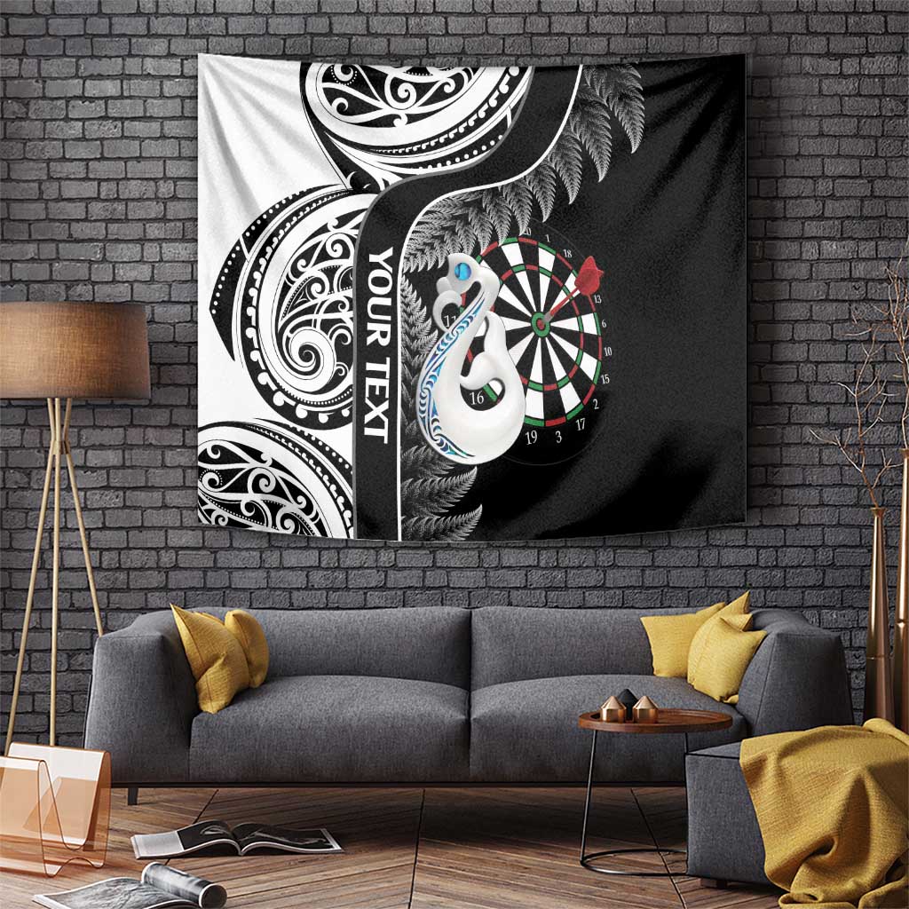 Personalised New Zealand Darts Tapestry Aotearoa Fern Mix Paua Shell Manaia - Black - Vibe Hoodie Shop