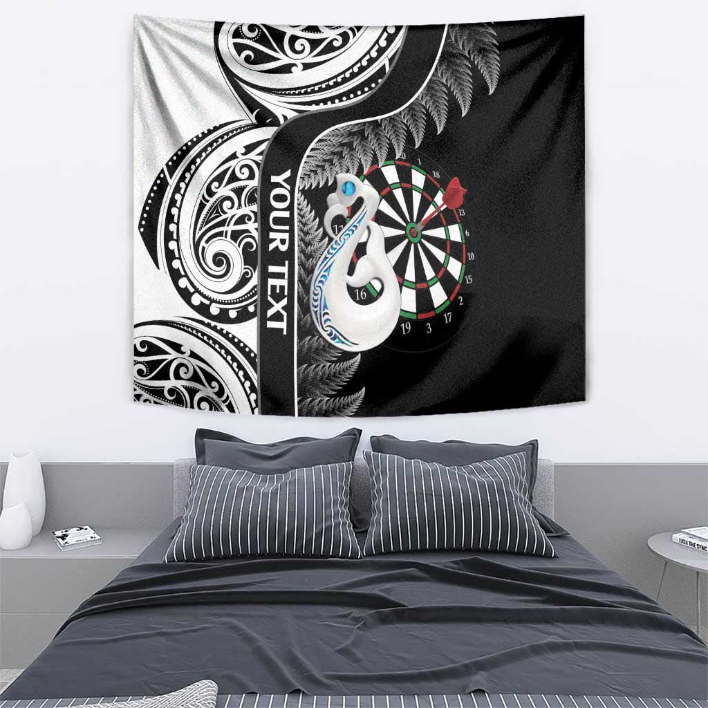 Personalised New Zealand Darts Tapestry Aotearoa Fern Mix Paua Shell Manaia - Black - Vibe Hoodie Shop