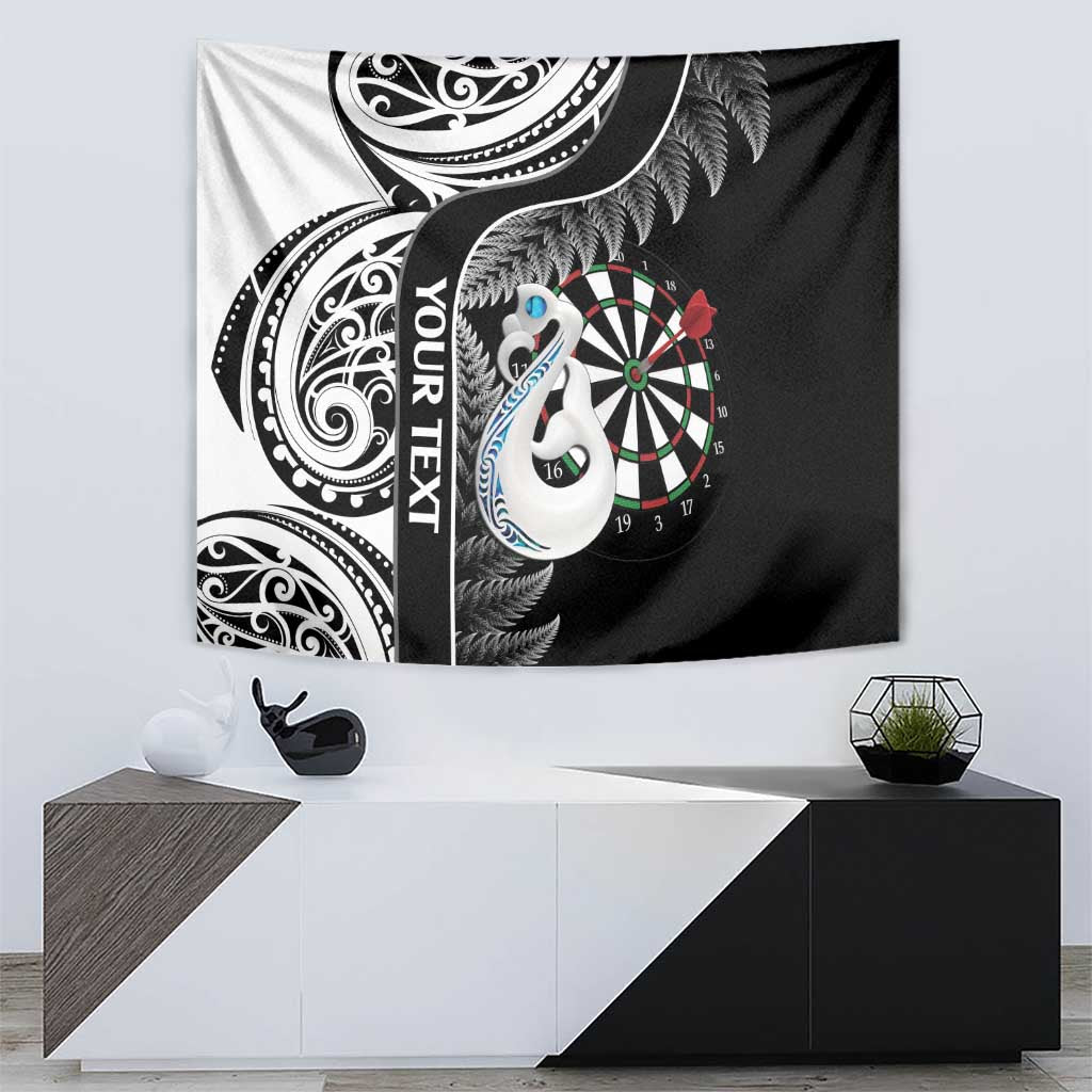 Personalised New Zealand Darts Tapestry Aotearoa Fern Mix Paua Shell Manaia - Black - Vibe Hoodie Shop