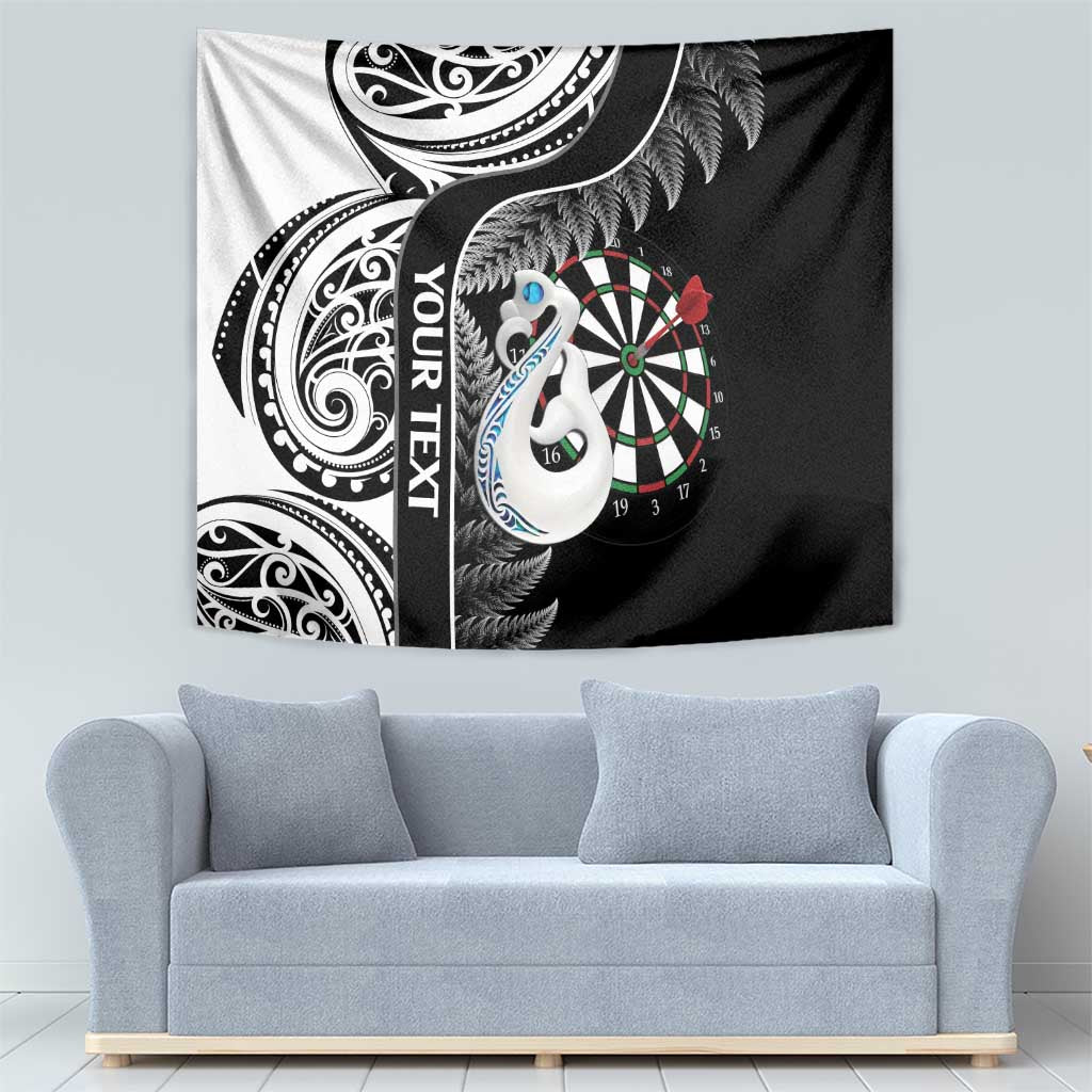 Personalised New Zealand Darts Tapestry Aotearoa Fern Mix Paua Shell Manaia - Black - Vibe Hoodie Shop