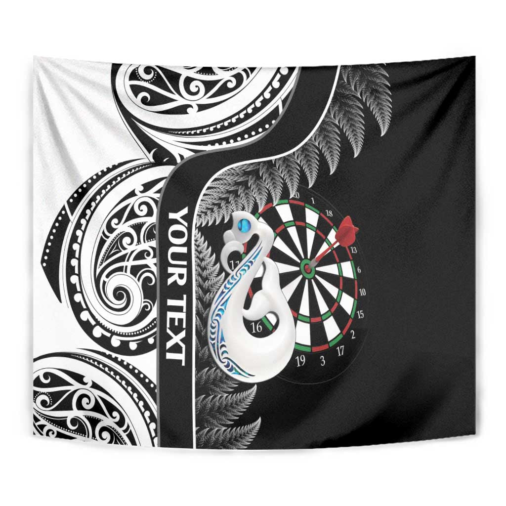 Personalised New Zealand Darts Tapestry Aotearoa Fern Mix Paua Shell Manaia - Black - Vibe Hoodie Shop