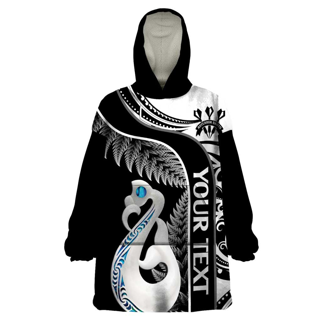 Personalised New Zealand Darts Wearable Blanket Hoodie Aotearoa Fern Mix Paua Shell Manaia - Black - Vibe Hoodie Shop