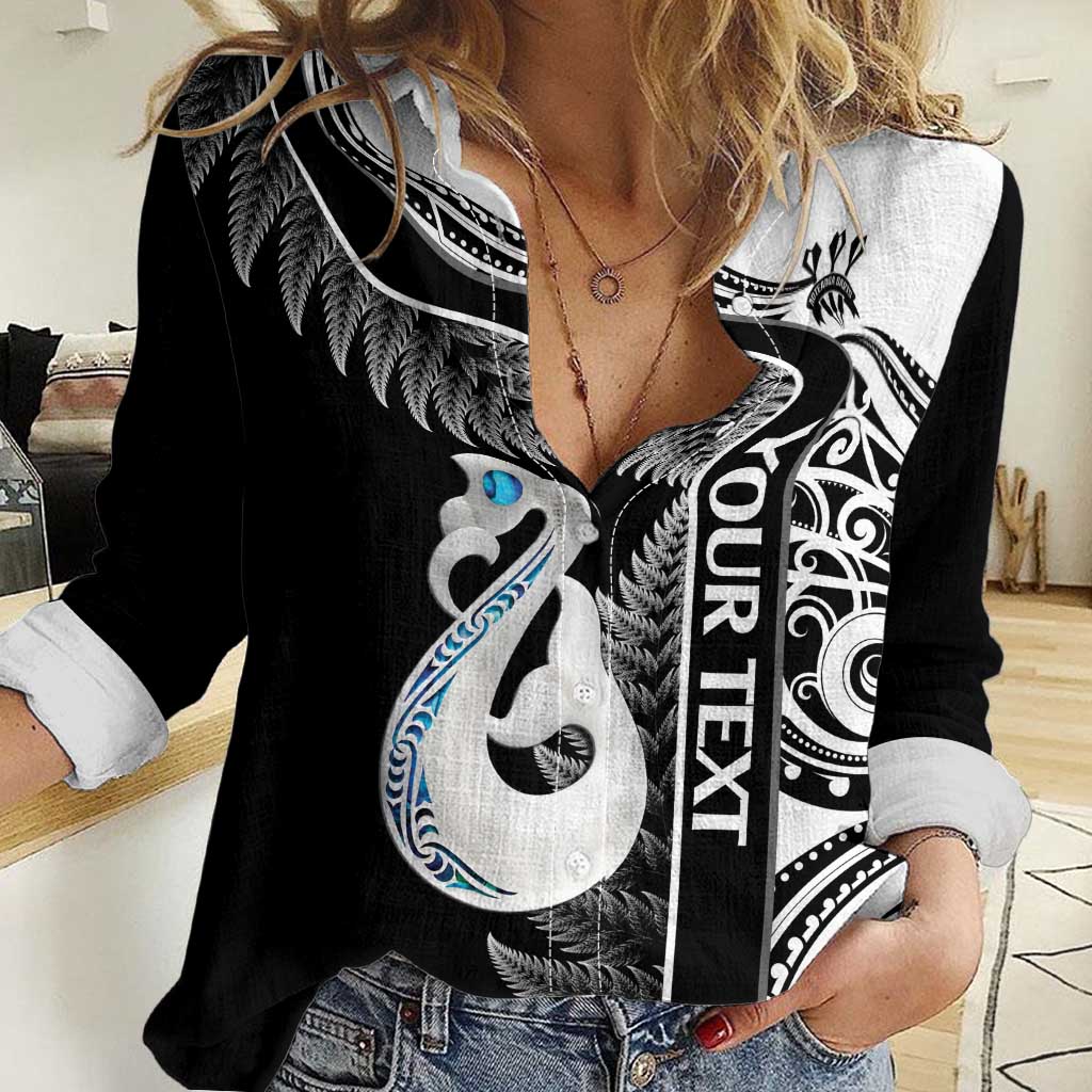 Personalised New Zealand Darts Women Casual Shirt Aotearoa Fern Mix Paua Shell Manaia - Black - Vibe Hoodie Shop