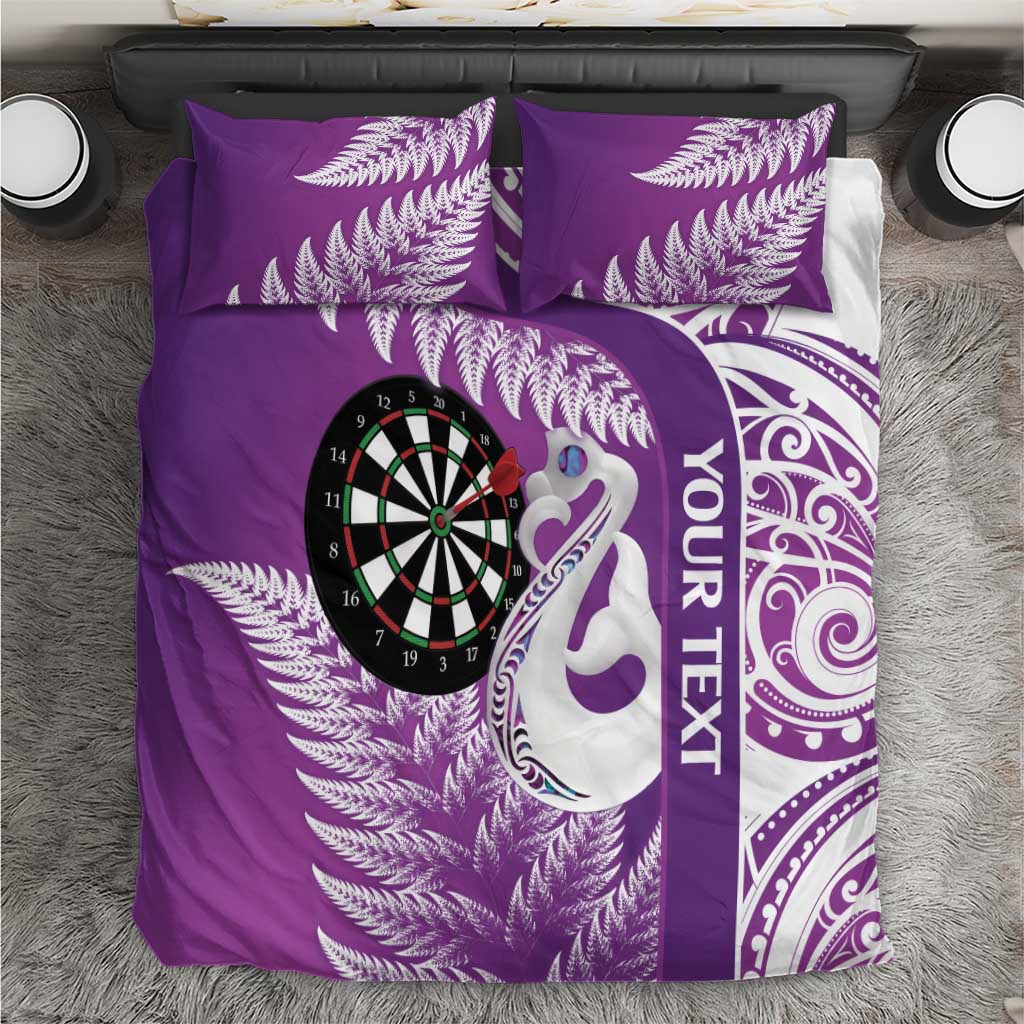 Personalised New Zealand Darts Bedding Set Aotearoa Fern Mix Paua Shell Manaia - Purple - Vibe Hoodie Shop