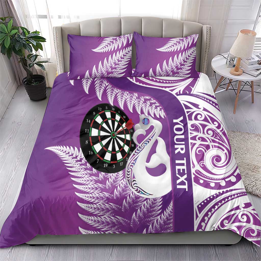 Personalised New Zealand Darts Bedding Set Aotearoa Fern Mix Paua Shell Manaia - Purple - Vibe Hoodie Shop