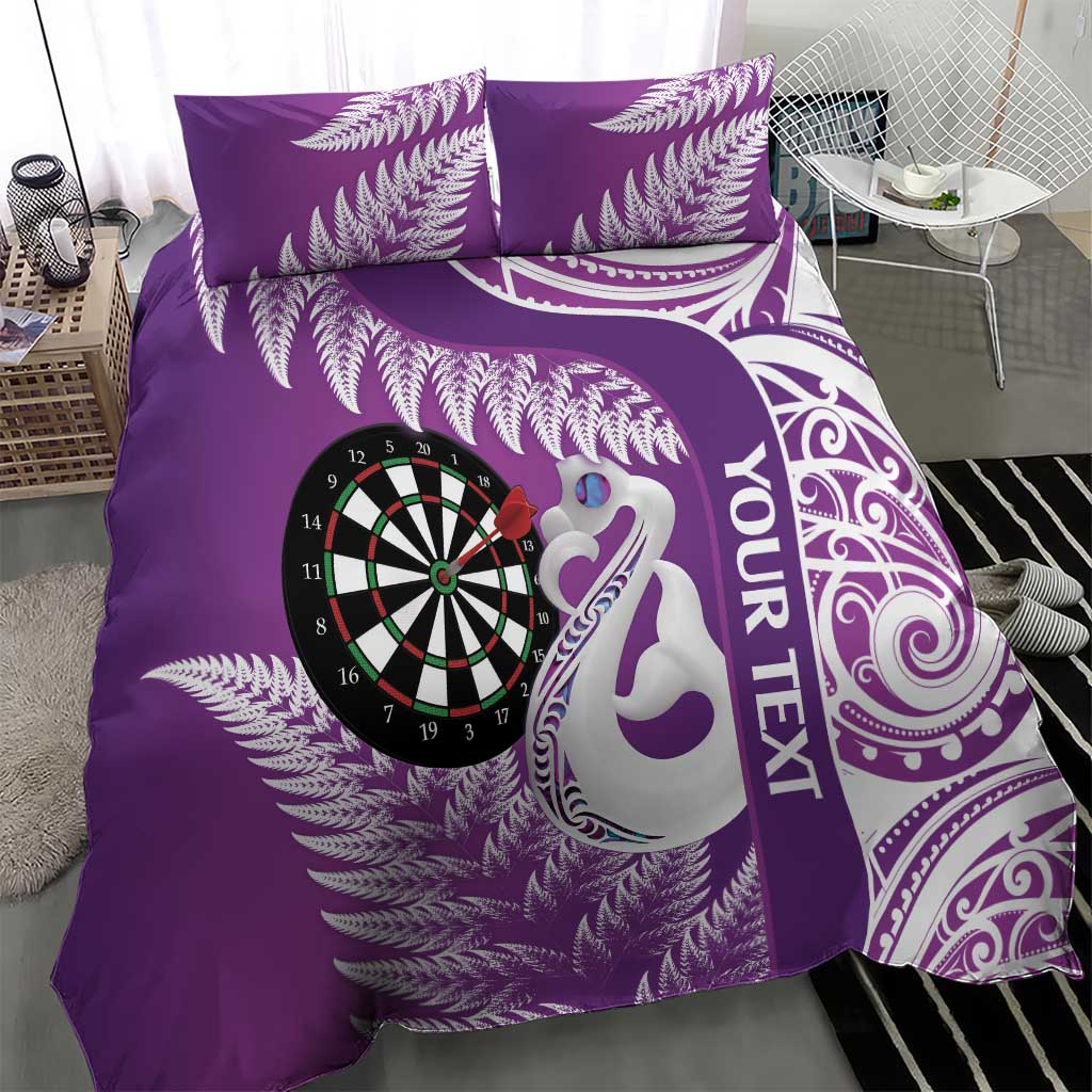 Personalised New Zealand Darts Bedding Set Aotearoa Fern Mix Paua Shell Manaia - Purple - Vibe Hoodie Shop