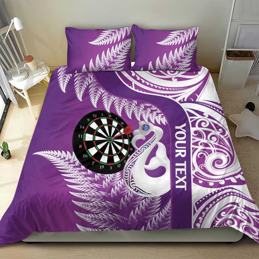 Personalised New Zealand Darts Bedding Set Aotearoa Fern Mix Paua Shell Manaia - Purple - Vibe Hoodie Shop