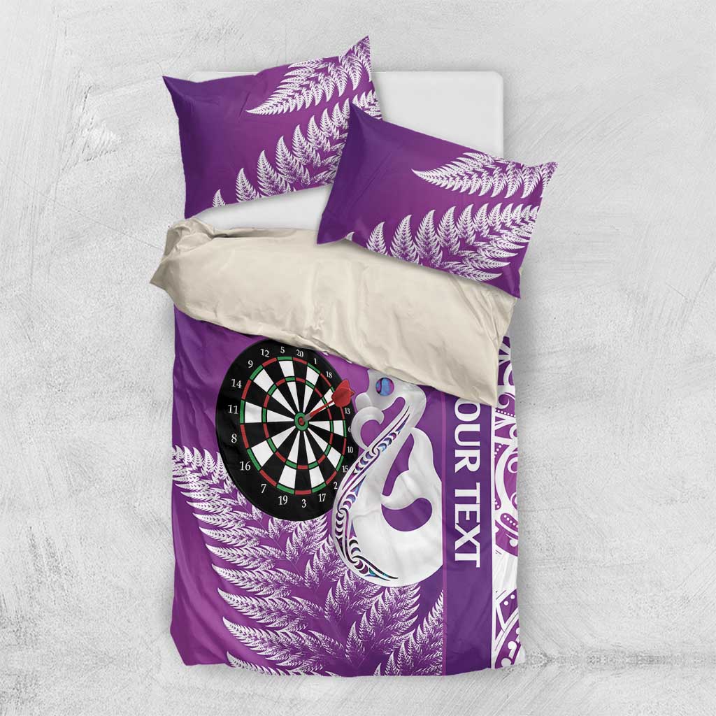 Personalised New Zealand Darts Bedding Set Aotearoa Fern Mix Paua Shell Manaia - Purple - Vibe Hoodie Shop