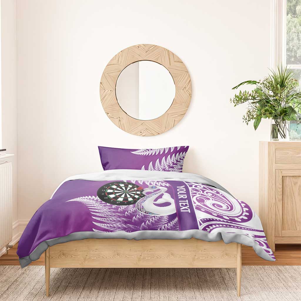 Personalised New Zealand Darts Bedding Set Aotearoa Fern Mix Paua Shell Manaia - Purple - Vibe Hoodie Shop