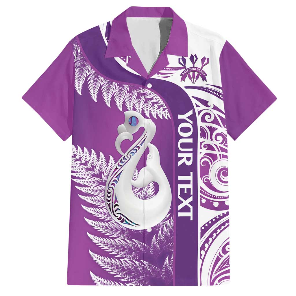 Personalised New Zealand Darts Hawaiian Shirt Aotearoa Fern Mix Paua Shell Manaia - Purple - Vibe Hoodie Shop