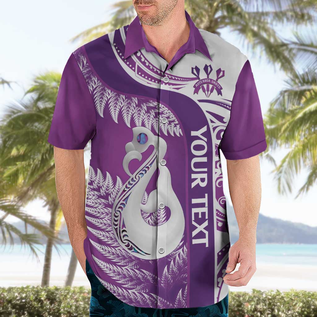 Personalised New Zealand Darts Hawaiian Shirt Aotearoa Fern Mix Paua Shell Manaia - Purple - Vibe Hoodie Shop