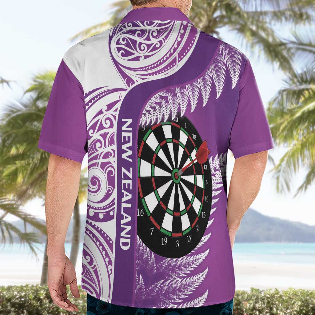 Personalised New Zealand Darts Hawaiian Shirt Aotearoa Fern Mix Paua Shell Manaia - Purple - Vibe Hoodie Shop