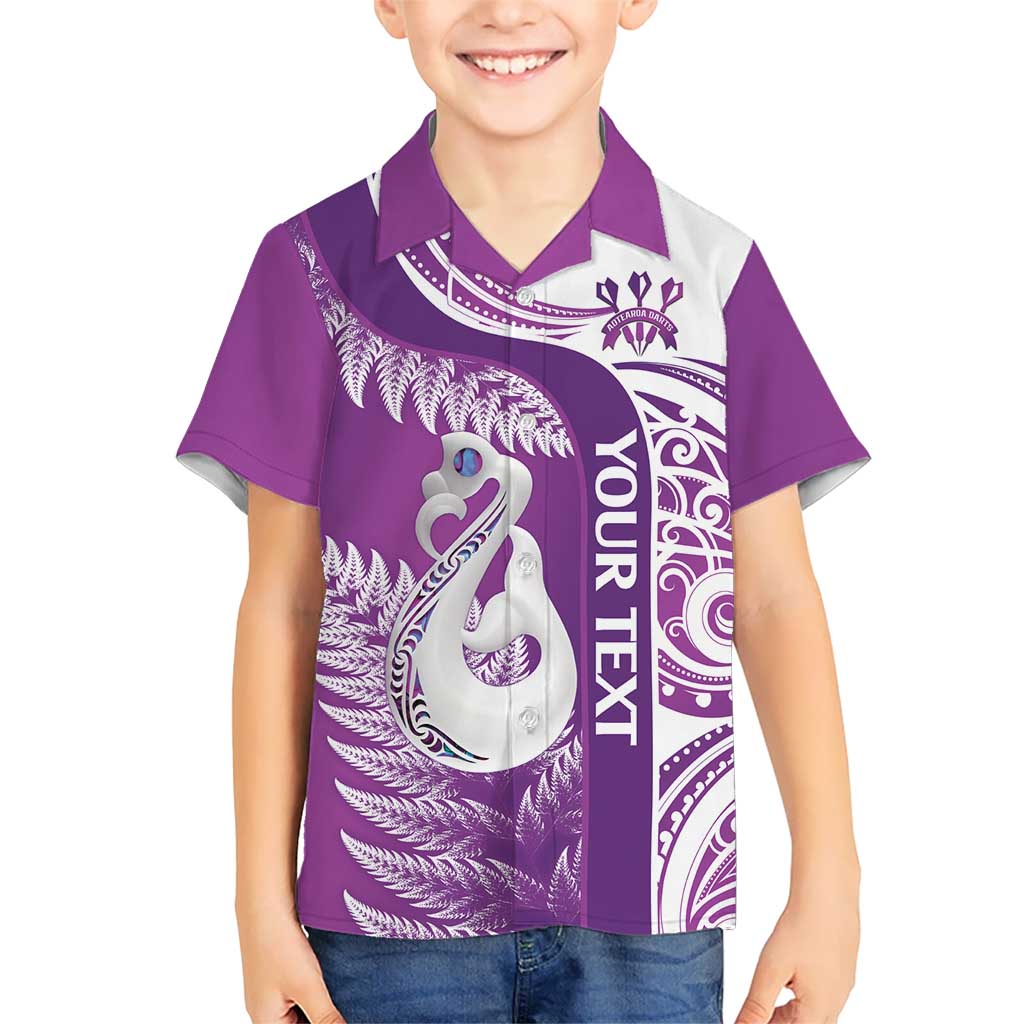 Personalised New Zealand Darts Hawaiian Shirt Aotearoa Fern Mix Paua Shell Manaia - Purple - Vibe Hoodie Shop