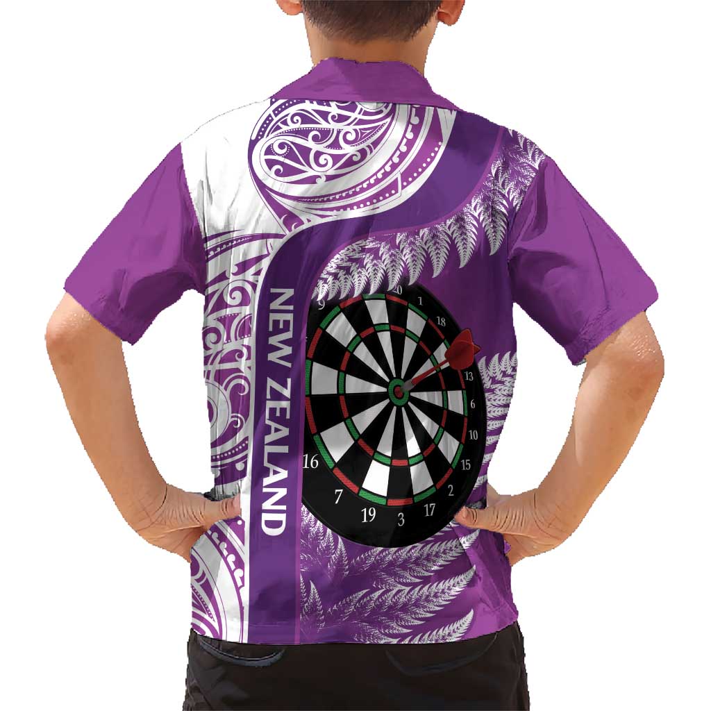 Personalised New Zealand Darts Hawaiian Shirt Aotearoa Fern Mix Paua Shell Manaia - Purple - Vibe Hoodie Shop