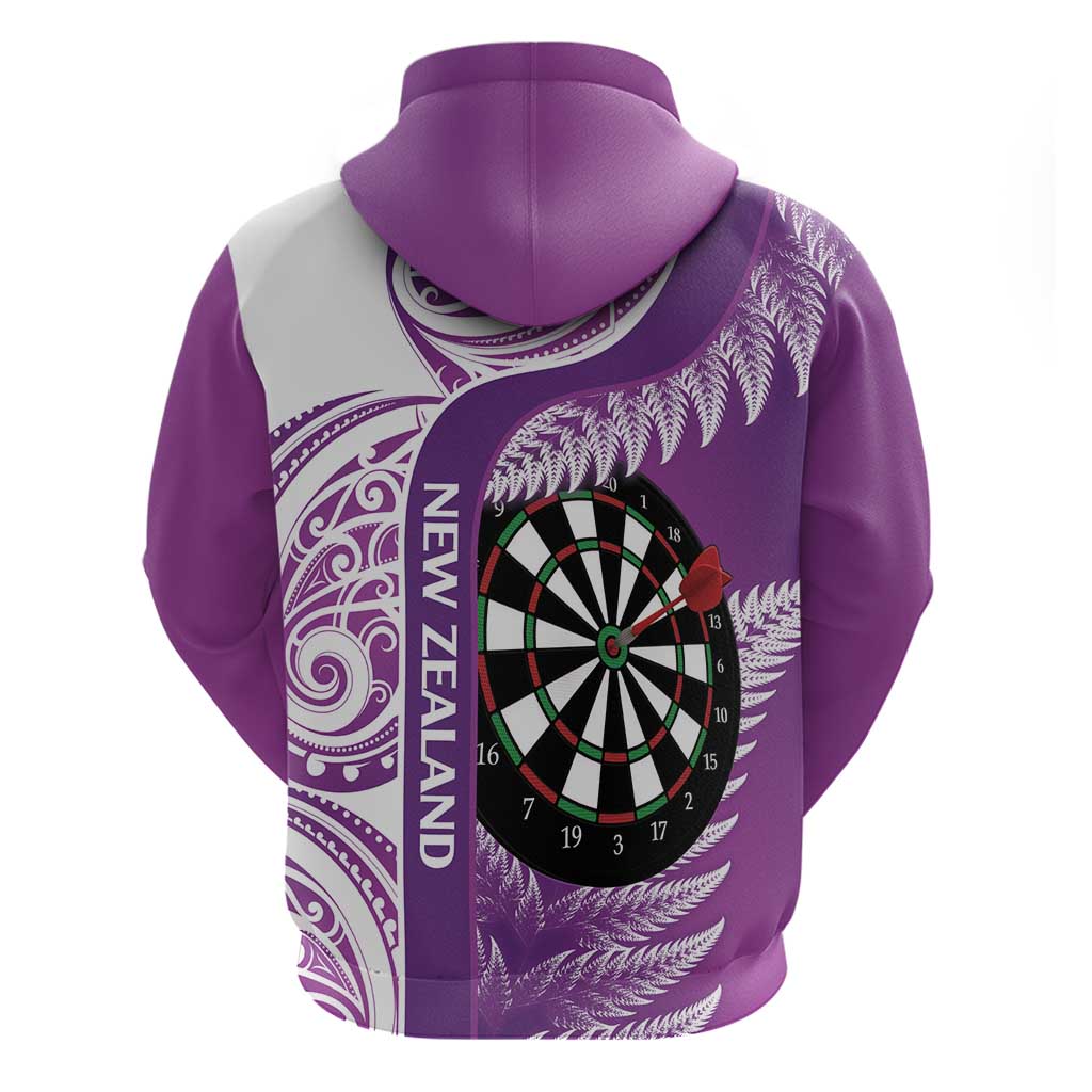 Personalised New Zealand Darts Hoodie Aotearoa Fern Mix Paua Shell Manaia - Purple - Vibe Hoodie Shop