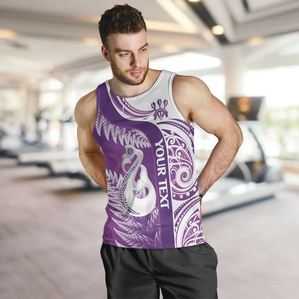 Personalised New Zealand Darts Men Tank Top Aotearoa Fern Mix Paua Shell Manaia - Purple - Vibe Hoodie Shop