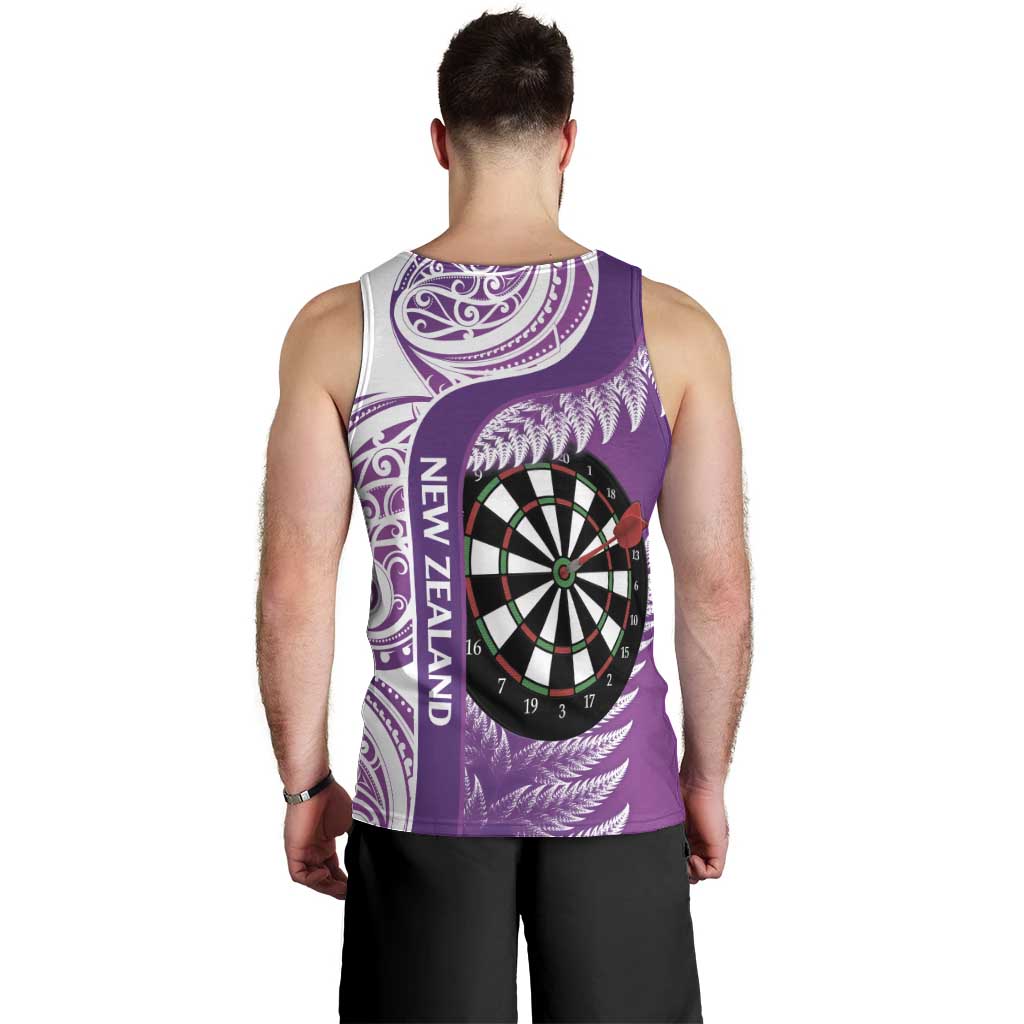 Personalised New Zealand Darts Men Tank Top Aotearoa Fern Mix Paua Shell Manaia - Purple - Vibe Hoodie Shop