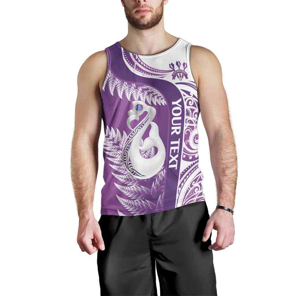 Personalised New Zealand Darts Men Tank Top Aotearoa Fern Mix Paua Shell Manaia - Purple - Vibe Hoodie Shop