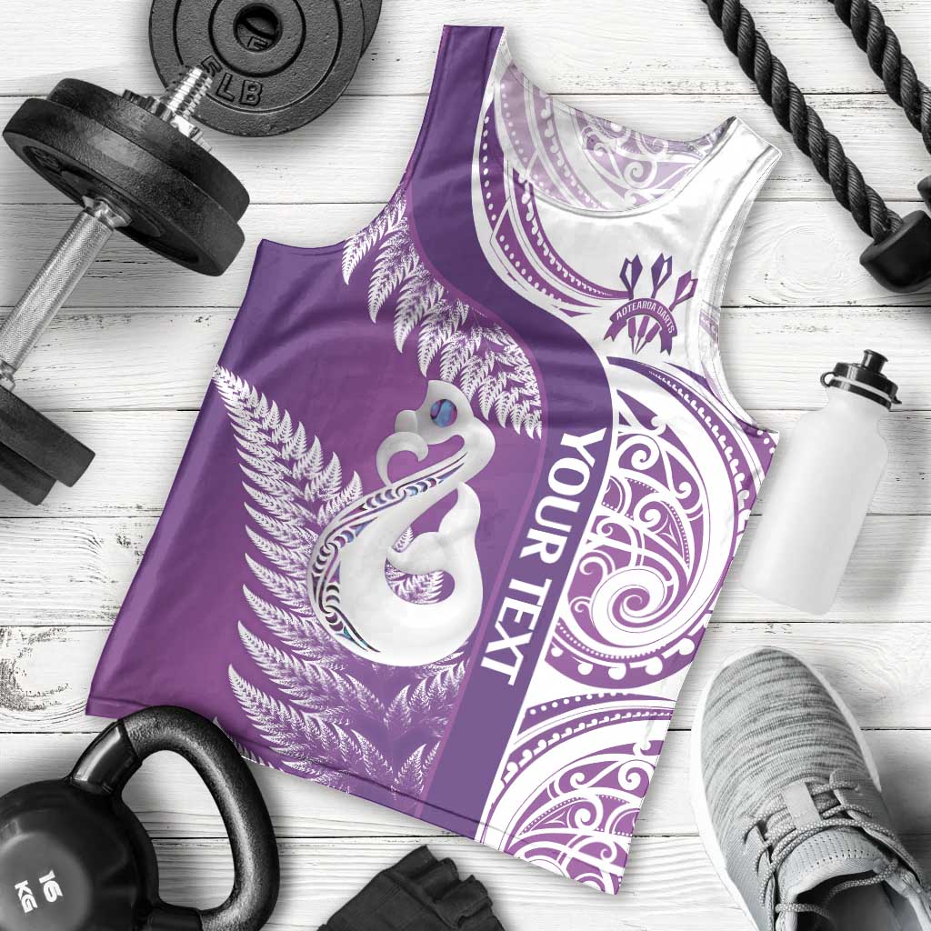 Personalised New Zealand Darts Men Tank Top Aotearoa Fern Mix Paua Shell Manaia - Purple - Vibe Hoodie Shop