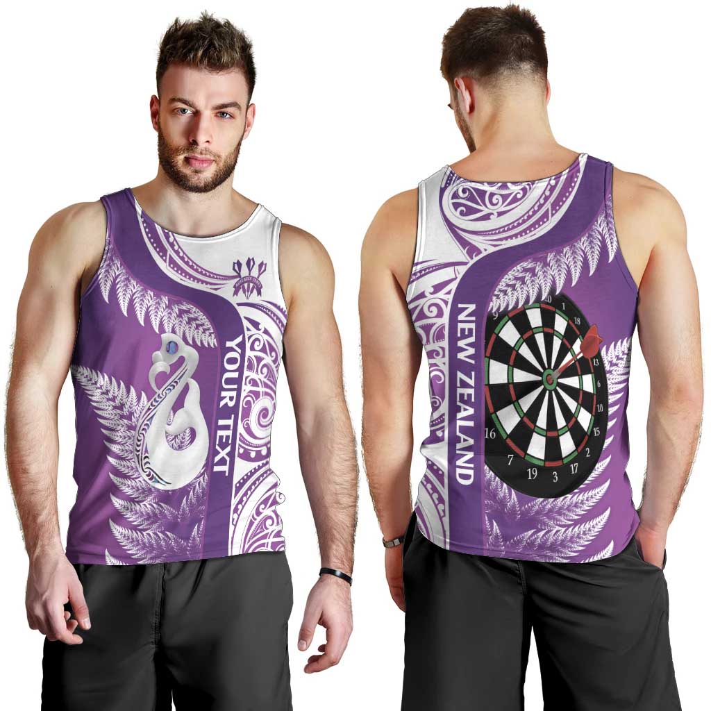 Personalised New Zealand Darts Men Tank Top Aotearoa Fern Mix Paua Shell Manaia - Purple - Vibe Hoodie Shop