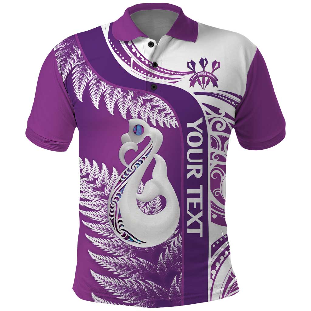 Personalised New Zealand Darts Polo Shirt Aotearoa Fern Mix Paua Shell Manaia - Purple - Vibe Hoodie Shop