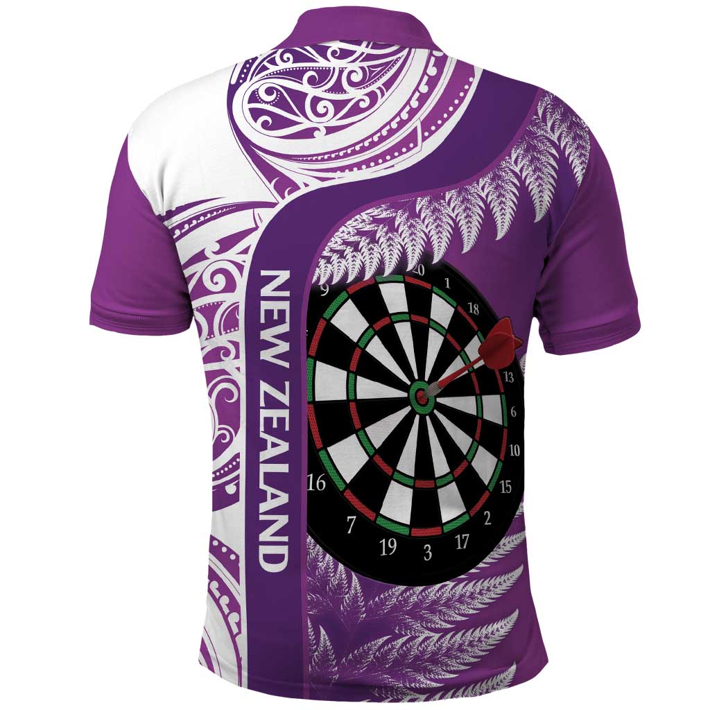 Personalised New Zealand Darts Polo Shirt Aotearoa Fern Mix Paua Shell Manaia - Purple - Vibe Hoodie Shop