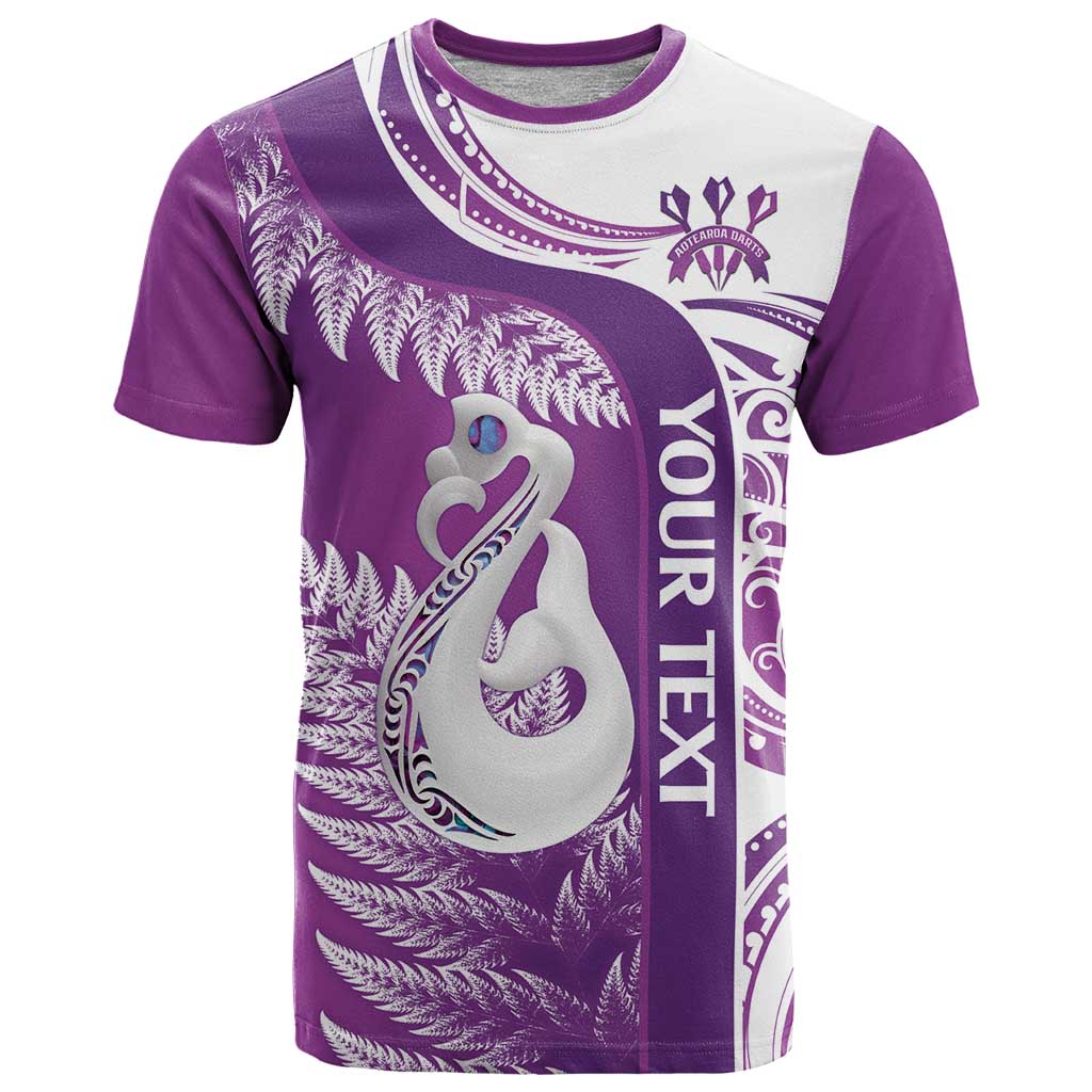 Personalised New Zealand Darts T Shirt Aotearoa Fern Mix Paua Shell Manaia - Purple - Vibe Hoodie Shop