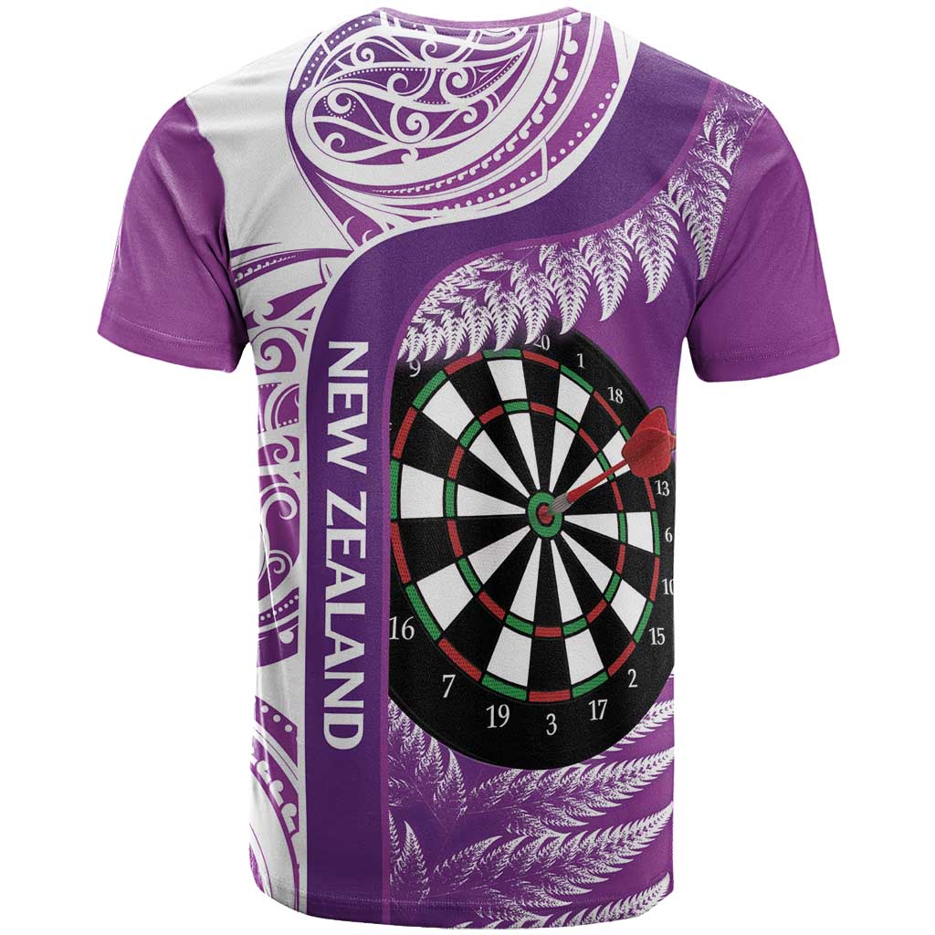 Personalised New Zealand Darts T Shirt Aotearoa Fern Mix Paua Shell Manaia - Purple - Vibe Hoodie Shop