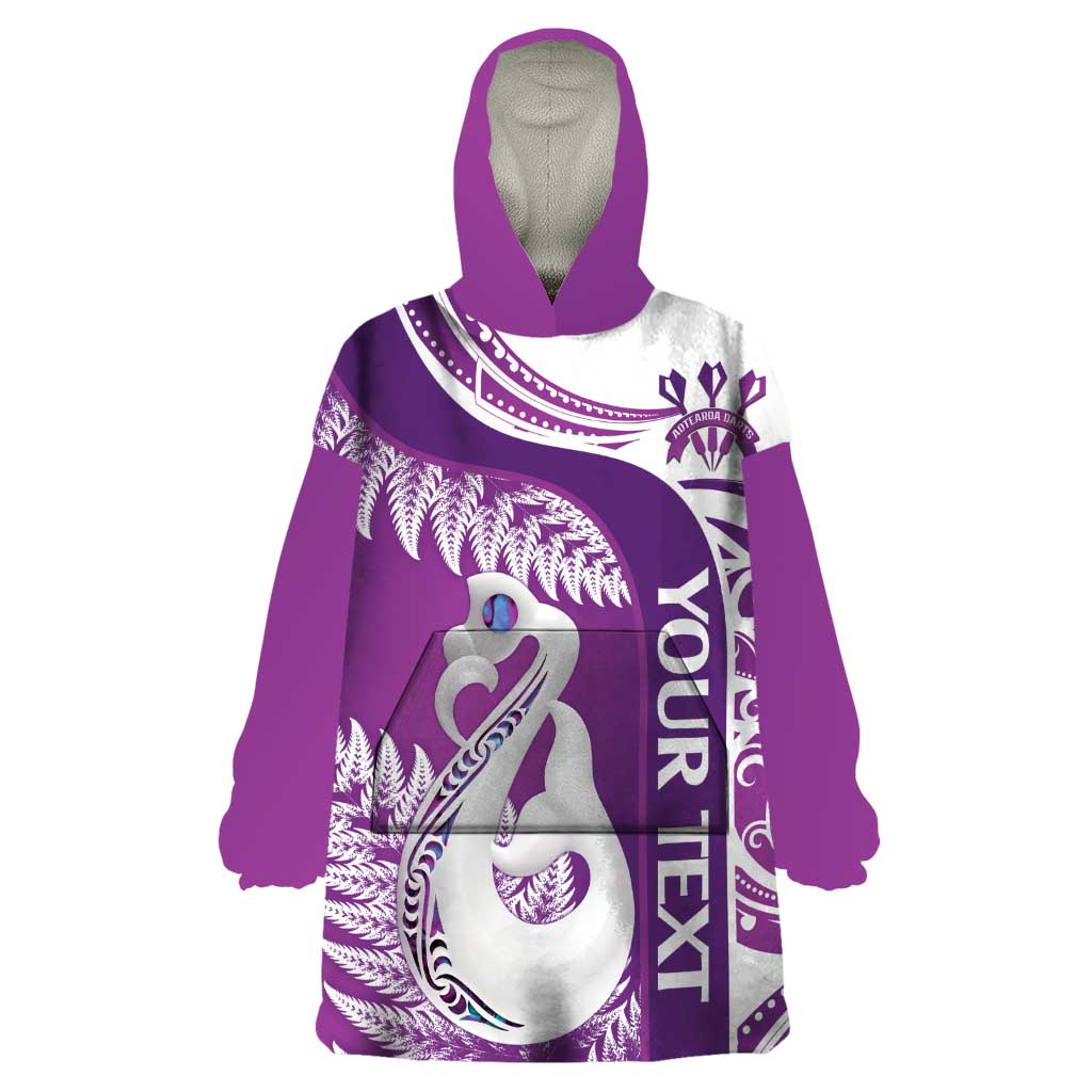 Personalised New Zealand Darts Wearable Blanket Hoodie Aotearoa Fern Mix Paua Shell Manaia - Purple - Vibe Hoodie Shop