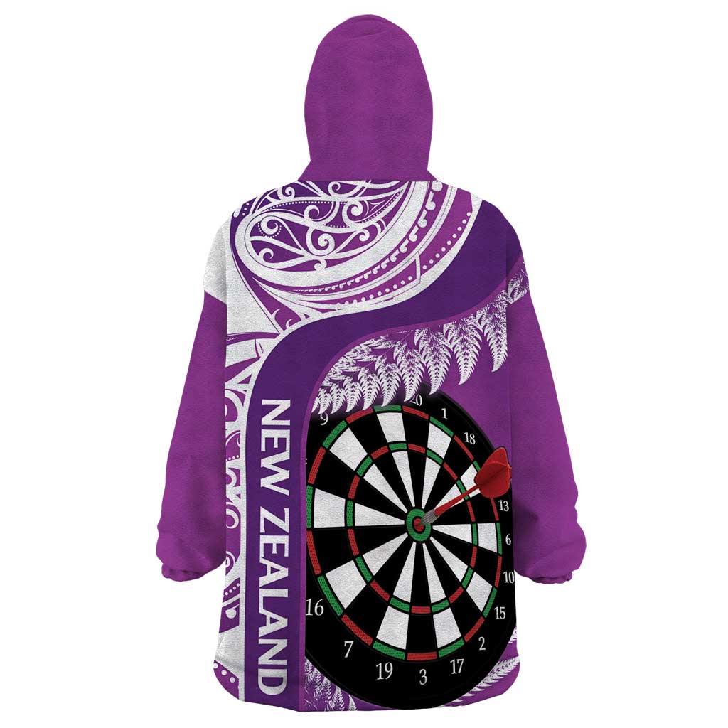 Personalised New Zealand Darts Wearable Blanket Hoodie Aotearoa Fern Mix Paua Shell Manaia - Purple - Vibe Hoodie Shop