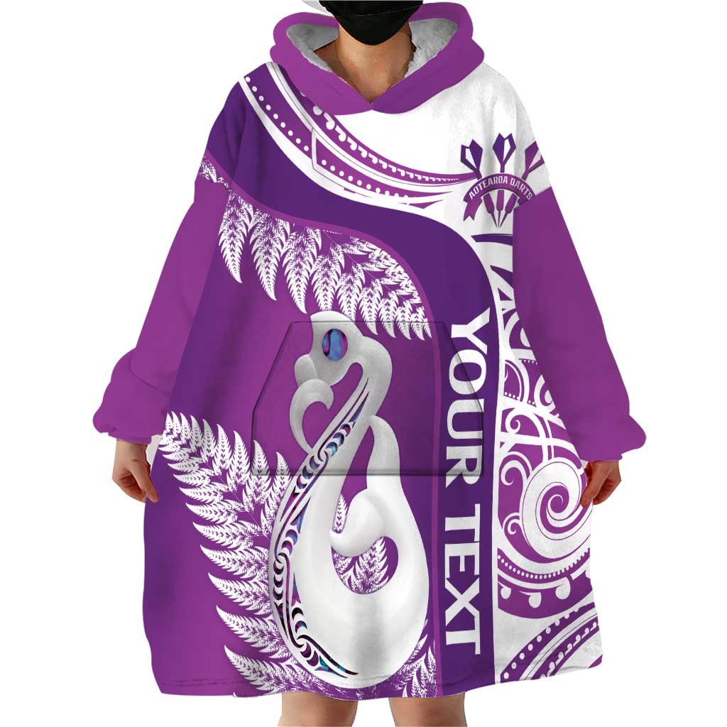 Personalised New Zealand Darts Wearable Blanket Hoodie Aotearoa Fern Mix Paua Shell Manaia - Purple - Vibe Hoodie Shop