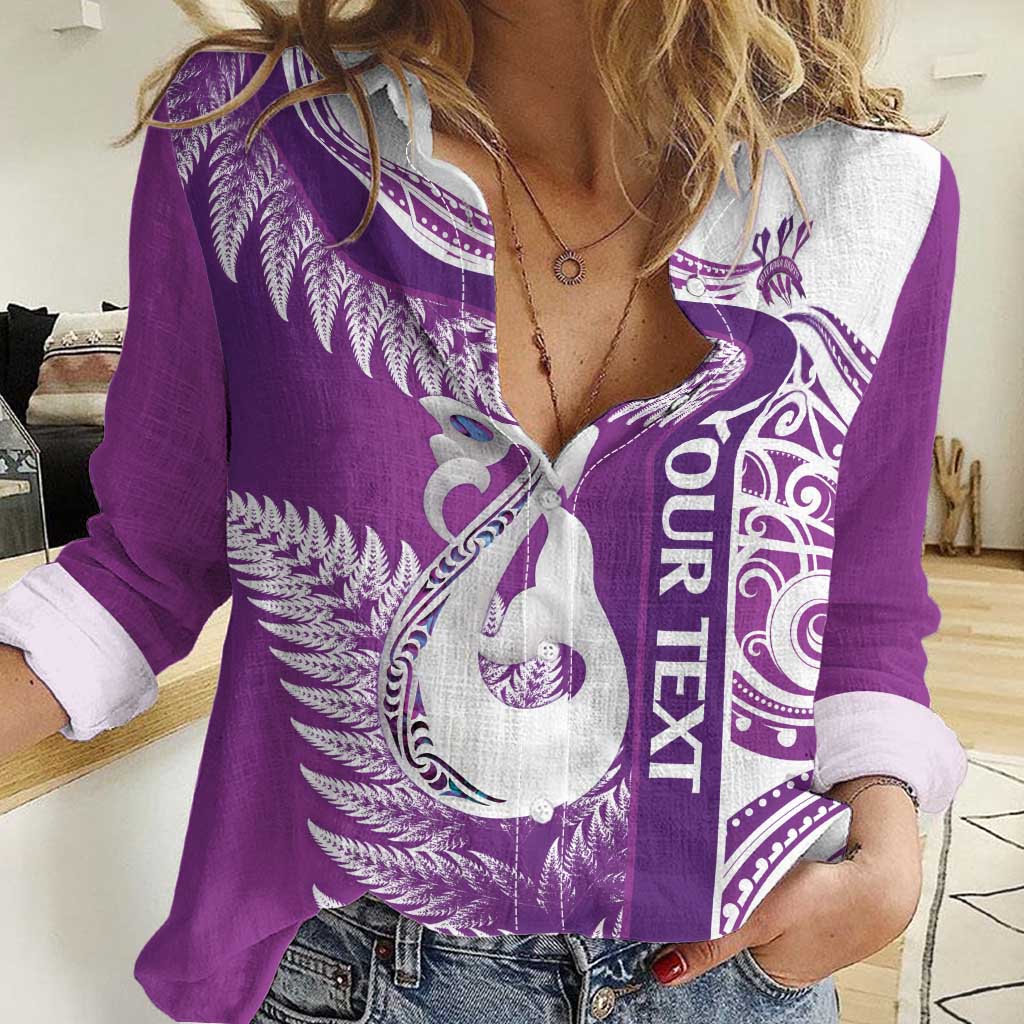 Personalised New Zealand Darts Women Casual Shirt Aotearoa Fern Mix Paua Shell Manaia - Purple - Vibe Hoodie Shop