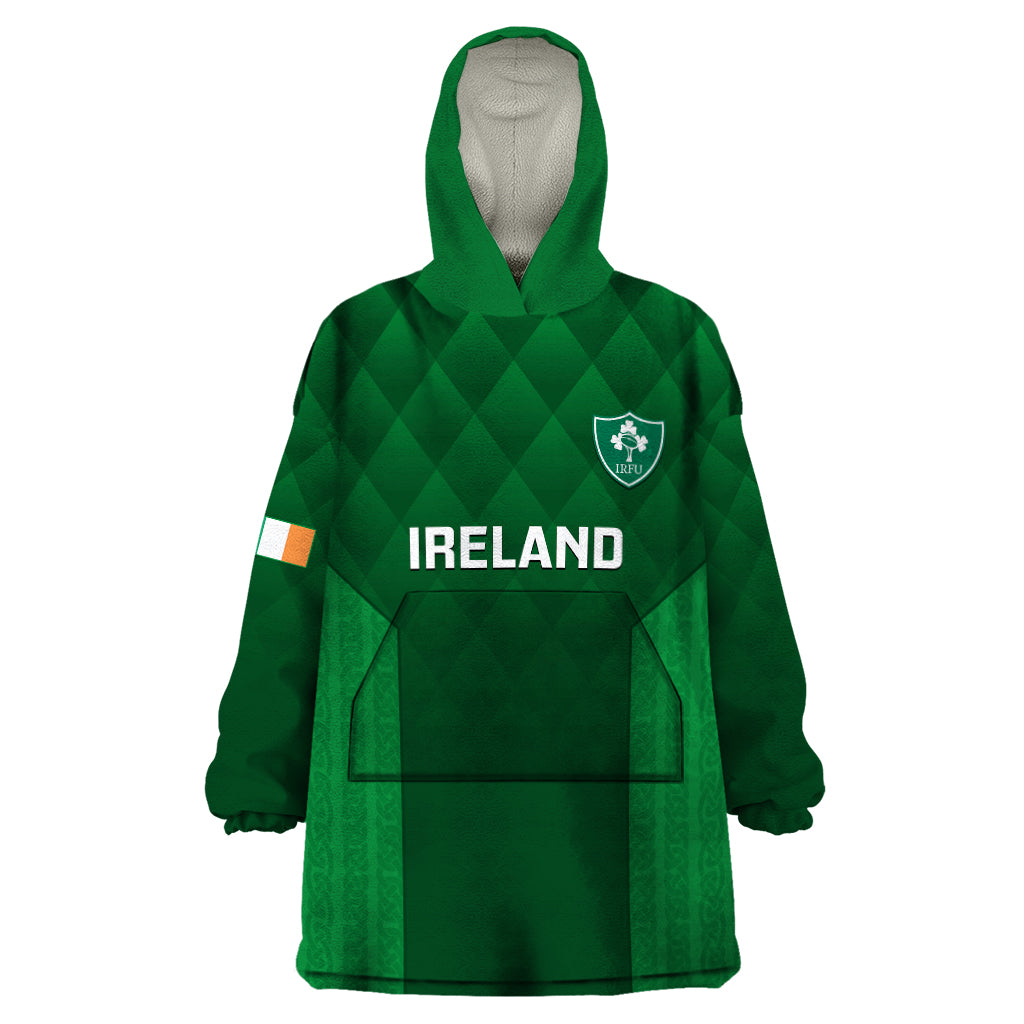 Ireland Rugby Wearable Blanket Hoodie 2023 Go Shamrock World Cup Irish Celtic Pattern - Vibe Hoodie Shop